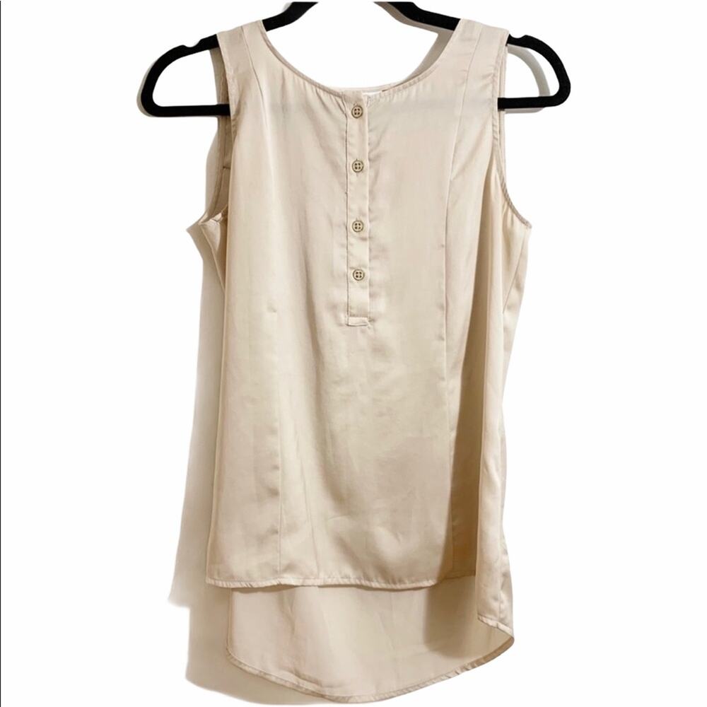 New York and Company Beige Sleeveless Dress Blouse